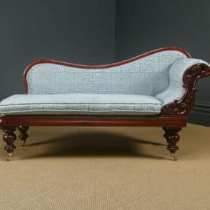 Antique English Victorian Mahogany Upholstered Chaise Longue Settee Sofa Couch (Circa 1850)