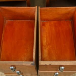 Antique English Pair of Art Deco Figured Walnut Bedsides Chests Cabinets Tables Nightstands (Circa 1930)