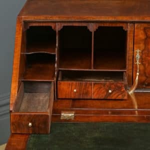 Antique English 18th Century Georgian Figured Walnut Inlaid Bureau Writing Desk (Circa 1740)