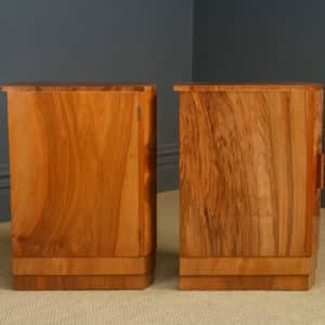 Antique English Pair of Art Deco Walnut Bedsides Cabinets Cupboards Chests Tables Nightstands (Circa 1935)
