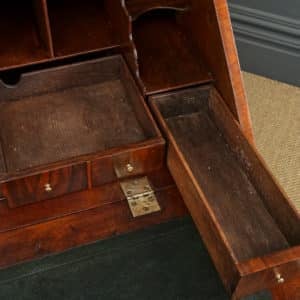 Antique English 18th Century Georgian Figured Walnut Inlaid Bureau Writing Desk (Circa 1740)