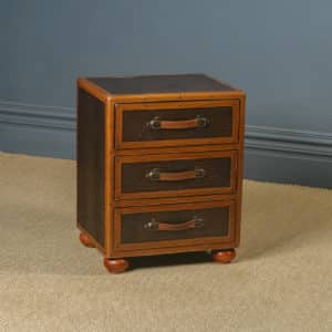 Vintage English Brown Leather Suitcase Shaped Bedside Chest / Side Table Three Drawers (Circa 1980)