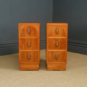 Antique English Pair of Art Deco Walnut Bedsides Chests Cabinets Tables Nightstands (Circa 1930)