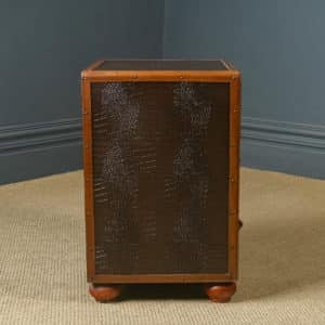Vintage English Brown Leather Suitcase Shaped Bedside Chest / Side Table Three Drawers (Circa 1980)