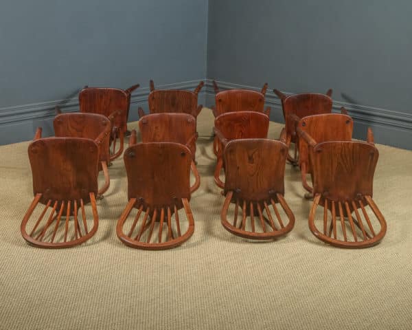 Antique Set of 12 Twelve Victorian Ash & Elm Windsor Stick & Hoop Back Kitchen Chairs (Circa 1930)