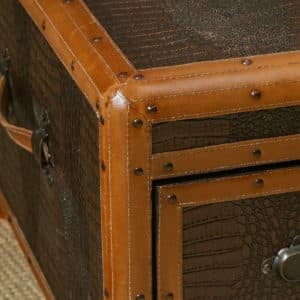 Vintage English Brown Leather Suitcase Shaped Coffee Table / Trunk (Circa 1980)