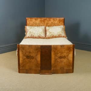Antique English Art Deco Burr Walnut 4ft 6” Double Size Bed by Roberts & Co. of Willenhall (Circa 1930)