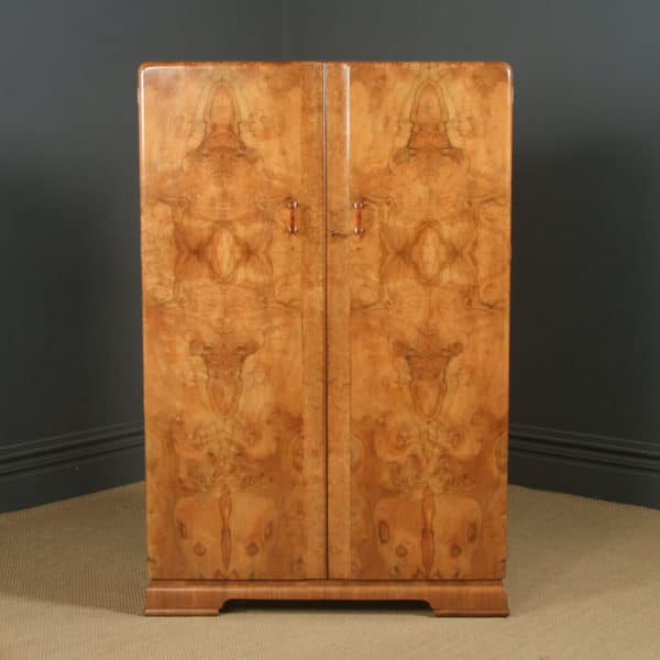 Antique English Art Deco Figured Walnut Two Door Wardrobe Armoire (Circa 1930)