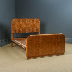 Antique English Art Deco Burr Walnut 4ft 6” Double Size Bed (Circa 1930)