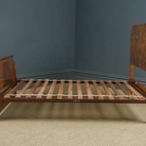 Antique English Art Deco Burr Walnut 4ft 6” Double Size Bed (Circa 1930)