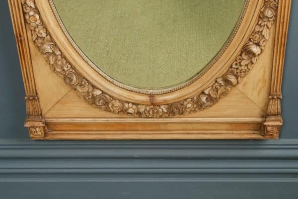 Antique Italian 19th Century Renaissance Beech Lime Washed Circular Oval Portrait Hanging Wall Mirror (Circa 1870)