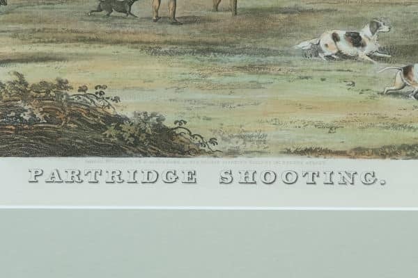 Antique English Victorian Set of Four Hand Coloured Watercolour Lithograph Painting Picture Aquatint Prints of Shooting Scenes by Thomas Sutherland (Circa 1890)