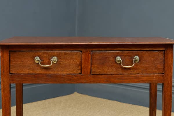Antique English Georgian Oak Provincial Occasional Hall Writing Lowboy Estate Side Table with Two Drawers (Circa 1800)