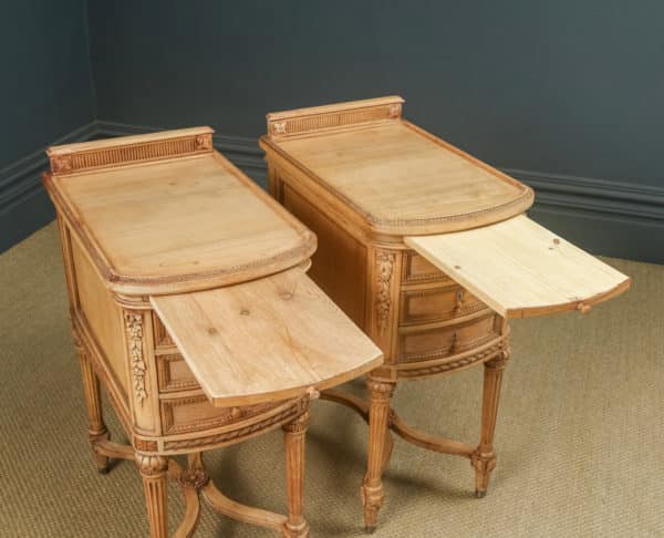 Antique Italian 19th Century Renaissance Beech Lime Washed Beside Tables Cabinets Nightstands (Circa 1870)