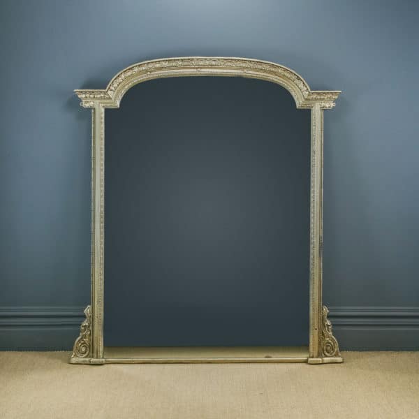 Large 6ft Antique English Victorian Carved Gilt Wall Hanging Overmantle Mirror (Circa 1850)