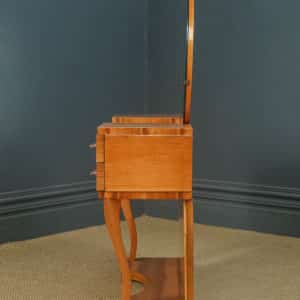 Antique English Art Deco Walnut Pedestal Dressing / Vanity Table & Mirror (Circa 1930)