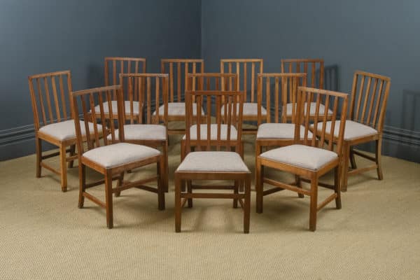 Antique English Arts & Crafts Set of 12 Twelve Oak Edward Barnsley Cotswold Kitchen Dining Chairs (Circa 1935)