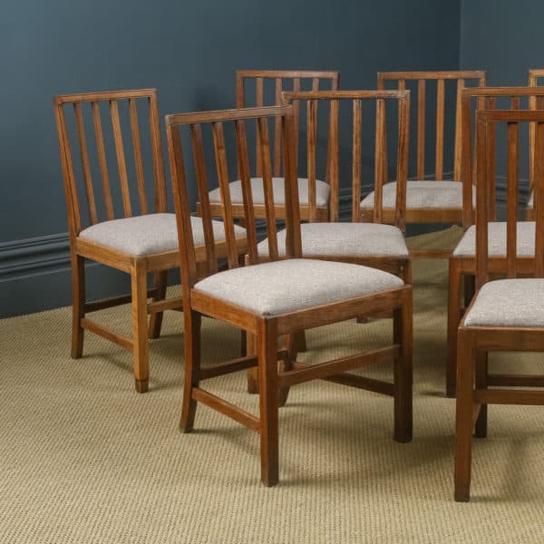 Antique English Arts & Crafts Set of 12 Twelve Oak Edward Barnsley Cotswold Kitchen Dining Chairs (Circa 1935)