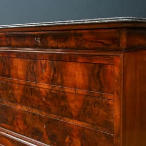 Antique French Louis Philippe Biedermeier Burr Walnut & Marble Bedroom Chest of Drawers / Commode (Circa 1850)