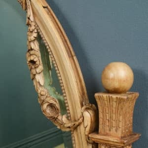 Antique Italian 19th Century Renaissance Beech Lime Washed Circular Oval Portrait Hanging Wall Mirror (Circa 1870)