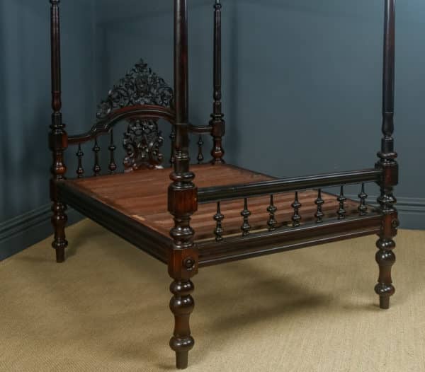 Antique 4ft 6” Victorian Anglo-Indian Colonial Raj Double Size Four Poster Bed (Circa 1880)