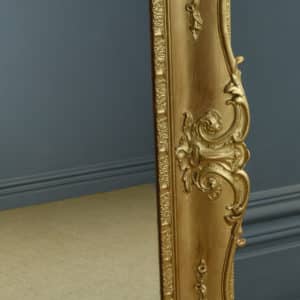 Large 4ft Antique English Victorian Carved Gilt Wall Hanging Overmantle Mirror (Circa 1850)