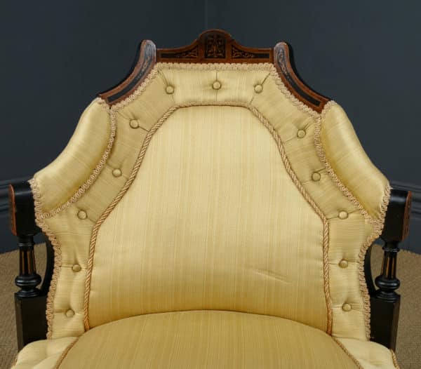 Antique English Victorian Aesthetic Ebonised Upholstered Occasional / Nursing / Bedroom / Conversation Chair (Circa 1880)
