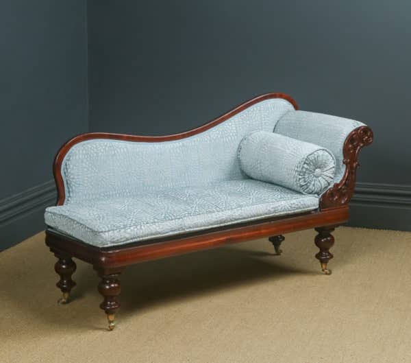 Antique English Victorian Mahogany Upholstered Chaise Longue Settee Sofa Couch (Circa 1850) - Photo 2