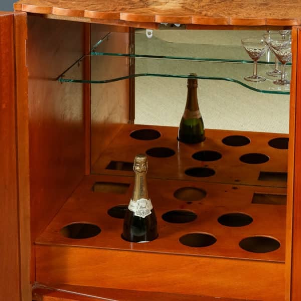 Antique English Art Deco Epstein Burr Walnut Sideboard / Cocktail & Drinks Cabinet (Circa 1930)