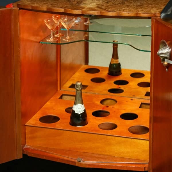 Antique English Art Deco Epstein Burr Walnut Sideboard / Cocktail & Drinks Cabinet (Circa 1930)