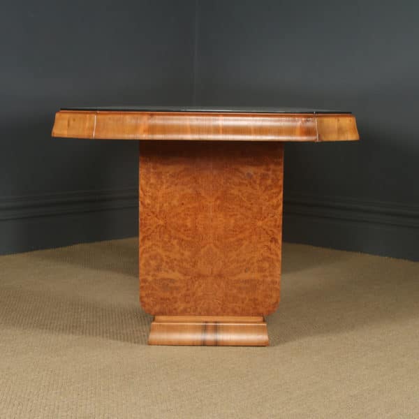 Antique English Art Deco 6ft 3” Epstein Burr Walnut Dining Room Pedestal Table (Circa 1930)