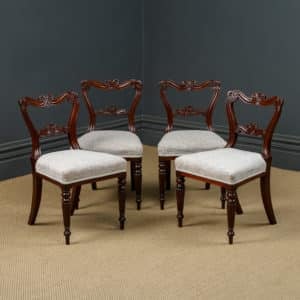 Antique English Georgian Regency Set of Four 4 Gillows Mahogany Fluted Dining Chairs (Circa 1830)