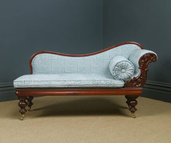 Antique English Victorian Mahogany Upholstered Chaise Longue Settee Sofa Couch (Circa 1850) - Photo 3