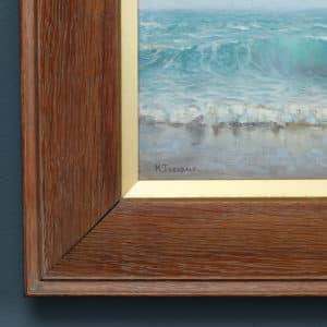Antique English Victorian Coastal Beach Seascape Oil Painting Picture by K. Teesdale (Circa 1900)