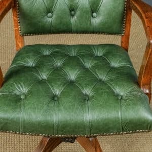Chair, Desk, Office, Oak, Leather, Green, Revolving, Armchair, Arm, Swivel, Edwardian, George V, Edwardian, Study, Library, Director, Reading, Captains, Tub, Work, Saddle, Seat, English, Antique
