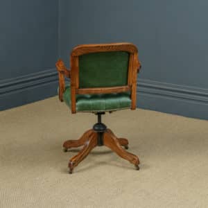 Chair, Desk, Office, Oak, Leather, Green, Revolving, Armchair, Arm, Swivel, Edwardian, George V, Edwardian, Study, Library, Director, Reading, Captains, Tub, Work, Saddle, Seat, English, Antique