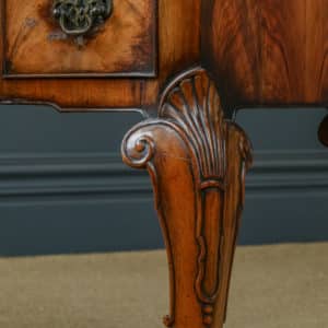 Antique English Queen Anne Style 3ft 6” Figured Walnut & Leather Serpentine Office Desk (Circa 1930)