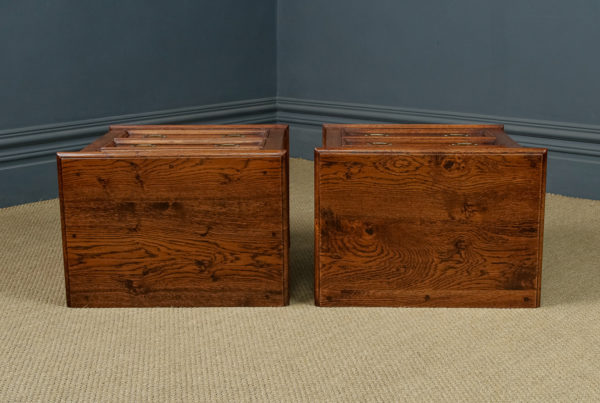 Vintage Pair of English 18th Century Georgian Style Oak Bedsides Tables / Chests / Cabinets / Nightstands with Three Drawers (Circa 1980)
