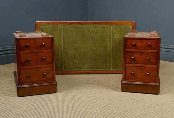 Antique English Victorian 4ft 6” Mahogany & Green Leather Pedestal Office Writing Desk (Circa 1860)