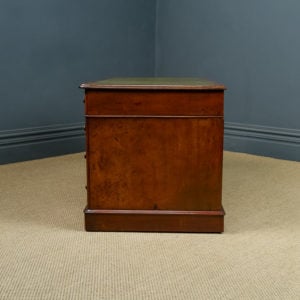 Antique English Victorian 4ft 6” Mahogany & Green Leather Pedestal Office Writing Desk (Circa 1860)