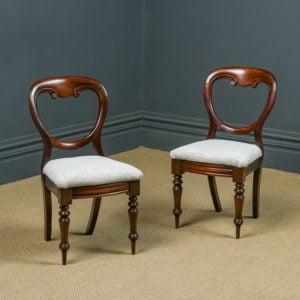 Antique English Victorian Two Pair Mahogany Balloon Back Dining Occasional Office Desk Chairs (Circa 1860)