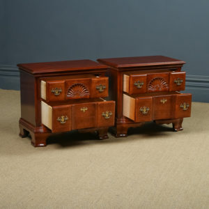 Vintage Pair of Continental Flemish 17th Century Baroque Style Cherrywood Bedsides Tables / Chests / Cabinets / Nightstands with Two Drawers (Circa 1980)