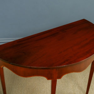 Antique English Pair of Georgian Mahogany & Boxwood Console Side Hall Occasional Demi Lune Tables (Circa 1800)