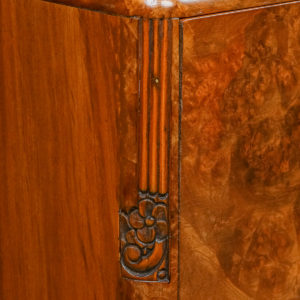 Antique English Pair of Art Deco Burr Walnut Bedsides Chests Cabinets Tables Nightstands (Circa 1930)