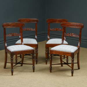 Antique English Georgian Regency Set of Four 4 Mahogany Bar Back Dining Chairs (Circa 1825)