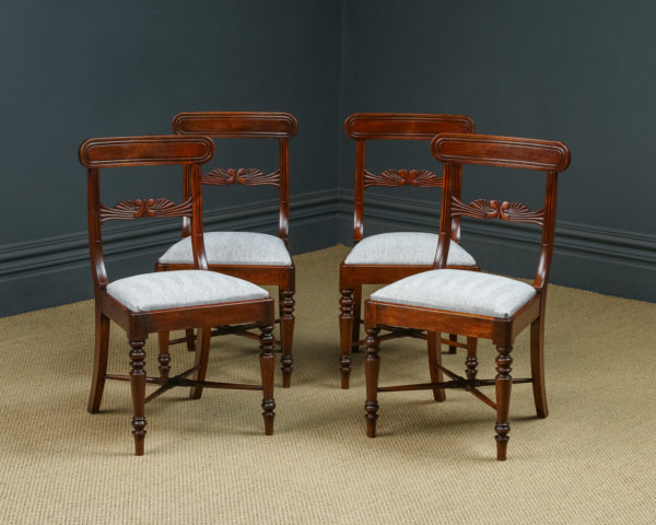Antique English Georgian Regency Set of Four 4 Mahogany Bar Back Dining Chairs (Circa 1825)