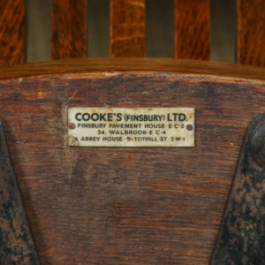 Antique English Edwardian Oak & Green Leather Revolving Office Desk Arm Chair by Cooke’s of Finsbury, London (Circa 1910)