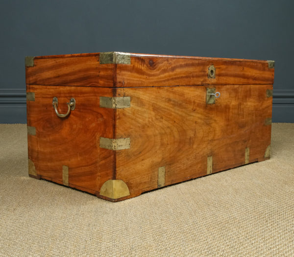 Antique Asian Chinese Victorian Camphor Wood Campaign Chest / Trunk / Ottoman / Coffee Table (Circa 1870)
