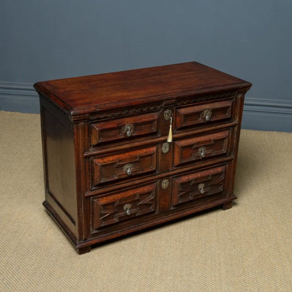 Small Antique English 17th Century William & Mary Oak Geometric Moulded Chest of Drawers (Circa 1690)