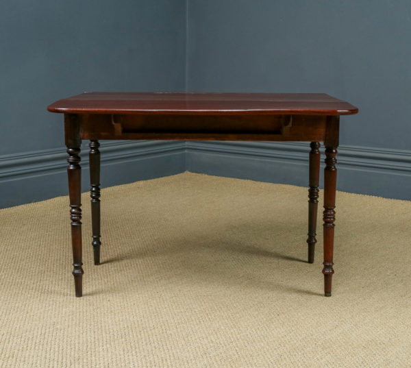 Antique English Georgian Mahogany Drop Leaf Pembroke Occasional Bedside Side Table With Drawer (Circa 1820)